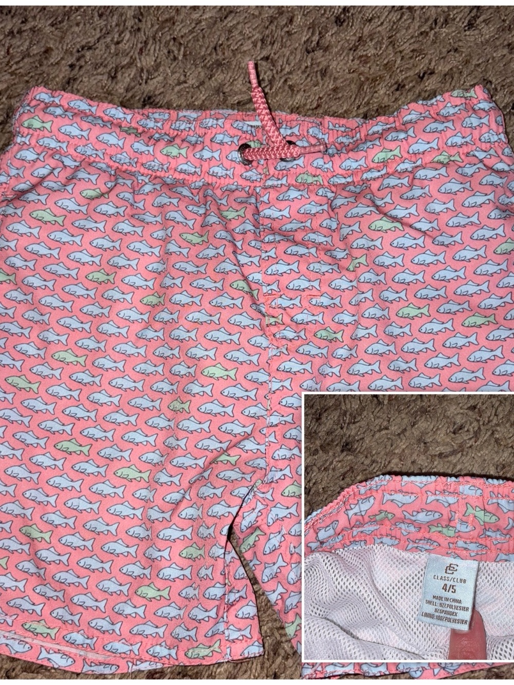 Pink Shark Print Swim Trunks